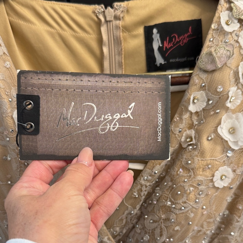 Mac Duggal Cream Floral Long Sleeve Dress - Picture 3 of 7